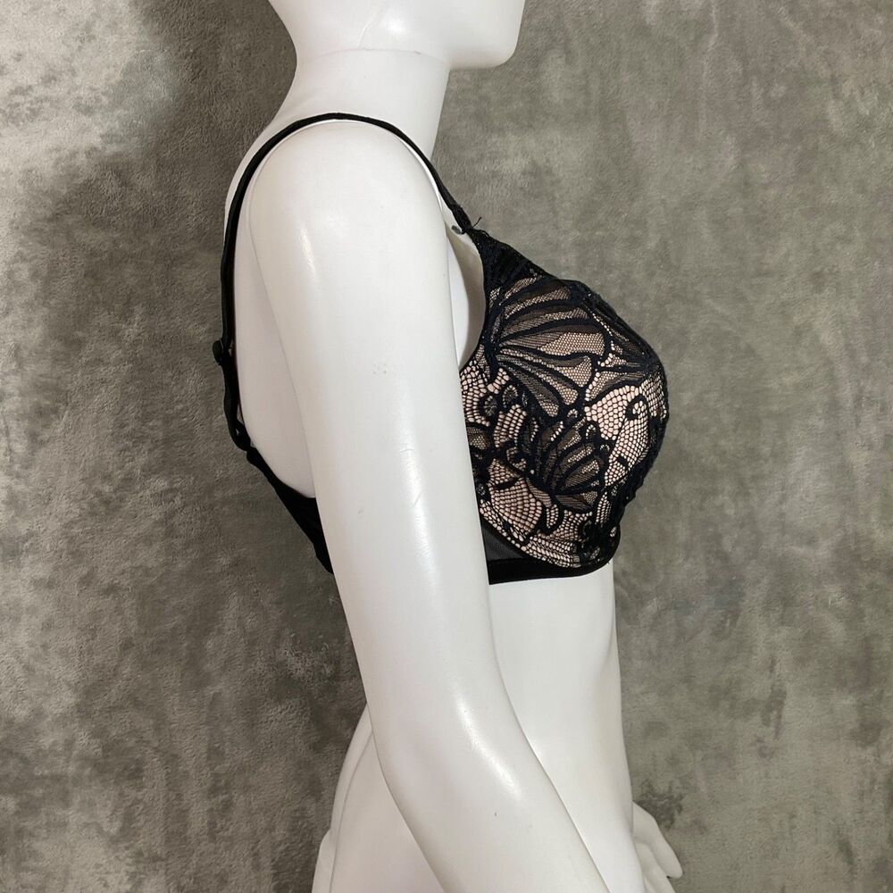 Paramour Beige Tempting Allover Lace Wire Bra 38D Black overlay 135061 - Picture 2 of 7